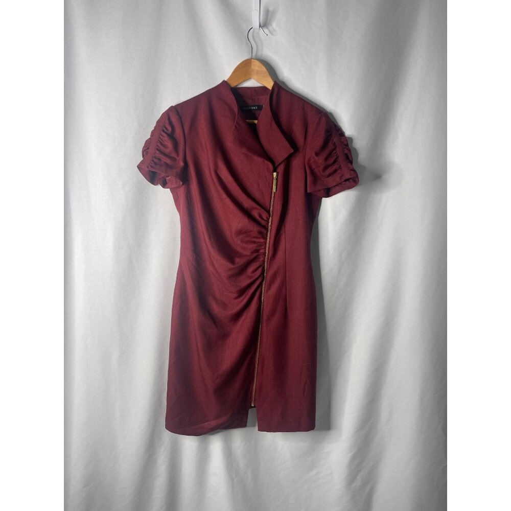 Ellen Tracy Womens Burgundy Dress Size 8 With Gold Zipper & Ruched Sleeves 100% - Picture 1 of 7
